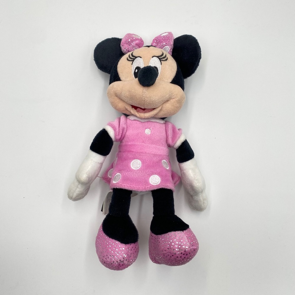 Disney Minnie Mouse Plush 9" Pink Sequins Shoes Plush Stuffed Toy Mickey Doll